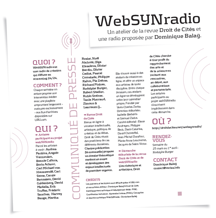 Communiqué webSYNradio 2010